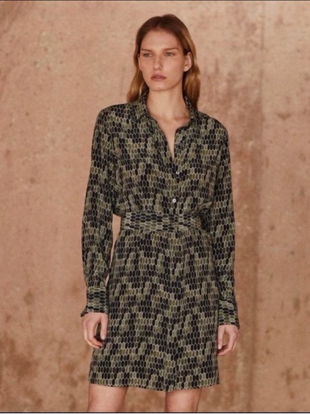 Equipment Olive And Black Long-Sleeve Shirt Dress